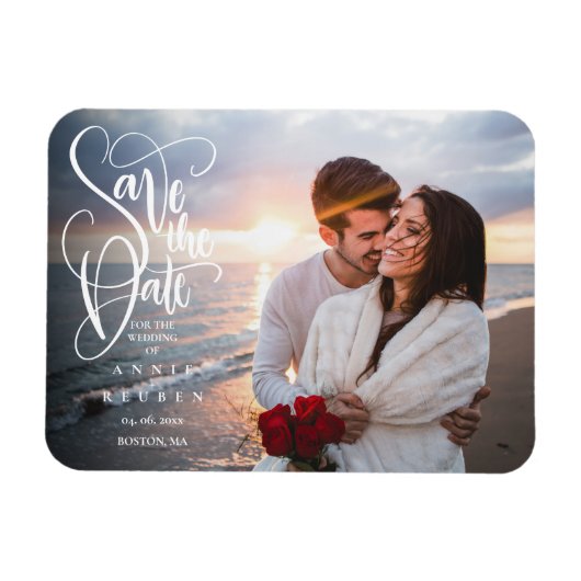 Elegantes Script-Foto Save the Date Magnet (Horizontal)