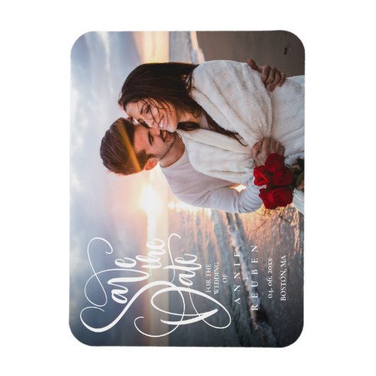Elegantes Script-Foto Save the Date Magnet (Vertikal)