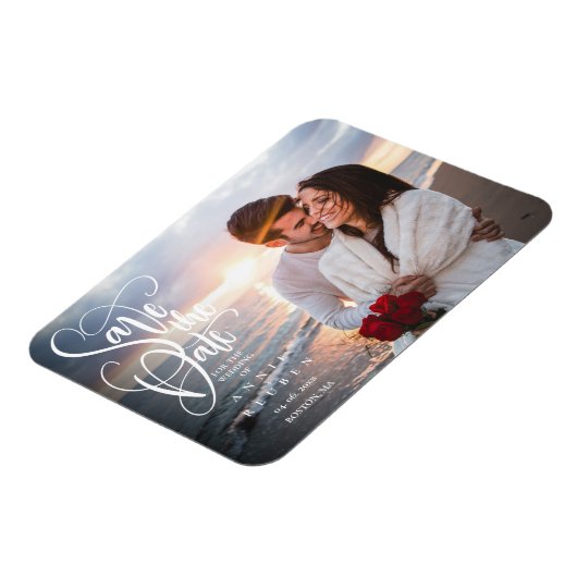 Elegantes Script-Foto Save the Date Magnet (Linke Seite)
