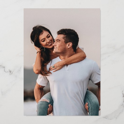 Elegantes Script-Foto Save the Date Rose Gold Folieneinladung (Rückseite)