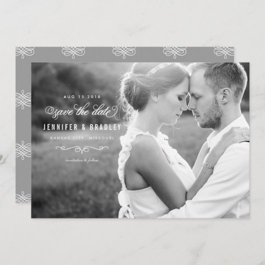 Elegantes Script-Foto Save the Date - Weiß (Vorne/Hinten)