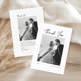 Elegantes Script Foto Schwarz und Weiß Hochzeit Dankeskarte
