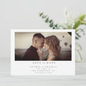 Elegantes Script-Foto Schwarz-weiß Hochzeit Save The Date (Stehend Vorderseite)