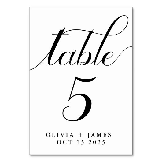 Elegantes Script-Foto Schwarz-weiß Hochzeit Tischnummer (Vorderseite)