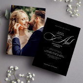 Elegantes Script Foto Schwarz-weiße Hochzeitkarte Einladung