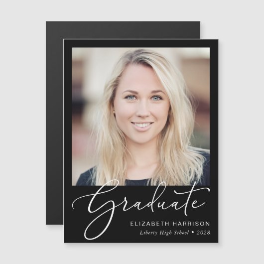 Elegantes Script-Foto Schwarzer Abschluss Magnet (Vorne/Hinten)