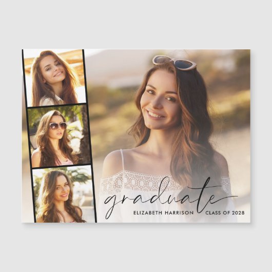 Elegantes Script-Foto Strip-Abschluss Magneteinladung (Vorderseite)