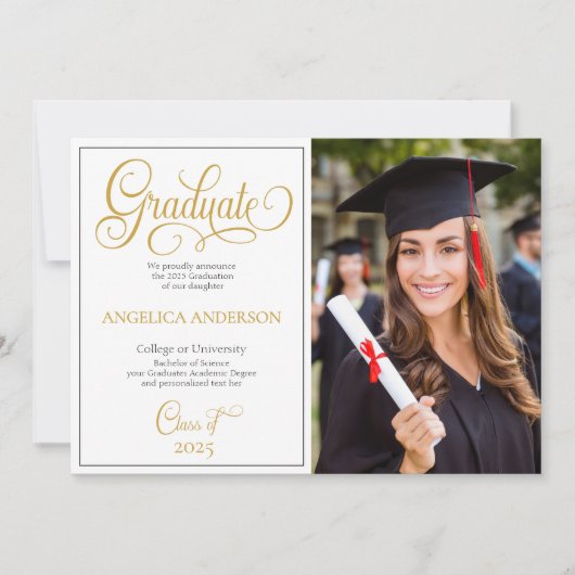 Elegantes Script Foto Uni Abschluss Ankündigung (Vorderseite)