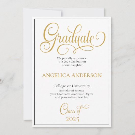 Elegantes Script Foto Uni Abschluss Ankündigung (Vorderseite)