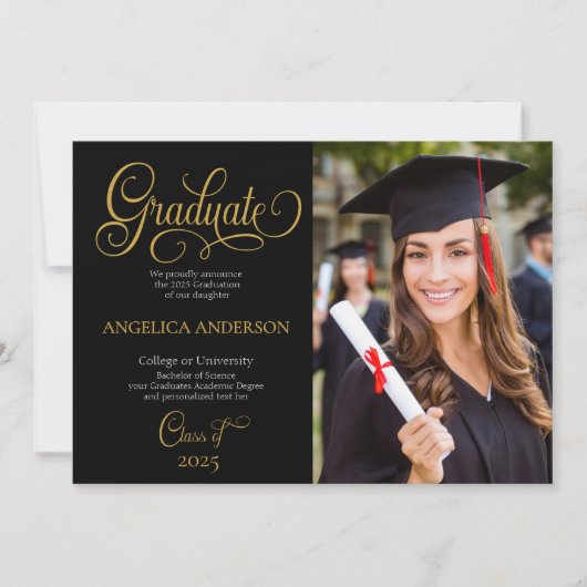 Elegantes Script Foto Uni Abschluss Ankündigung (Vorderseite)