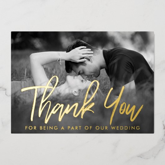 Elegantes Script-Foto Vielen Dank Folieneinladung (Vorderseite)