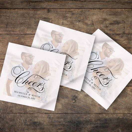 Elegantes Script Foto Wedding Cheers Custom Serviette