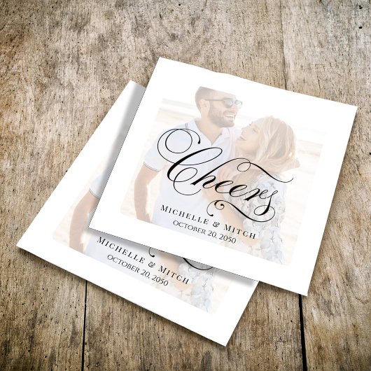 Elegantes Script Foto Wedding Cheers Custom Serviette