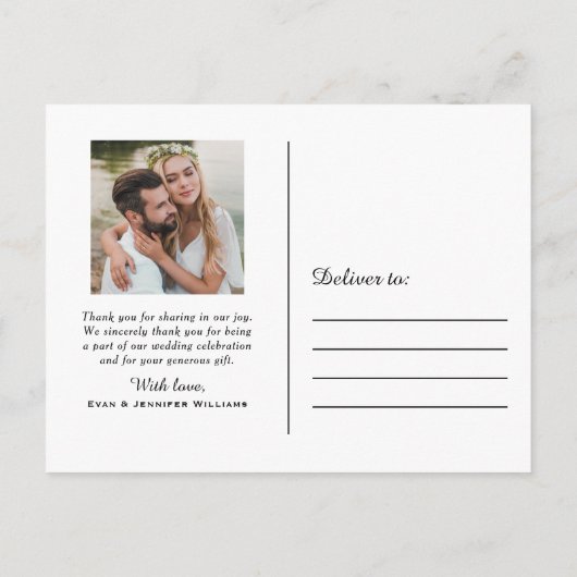 Elegantes Script Foto Wedding Monogram Vielen Dank Postkarte (Rückseite)