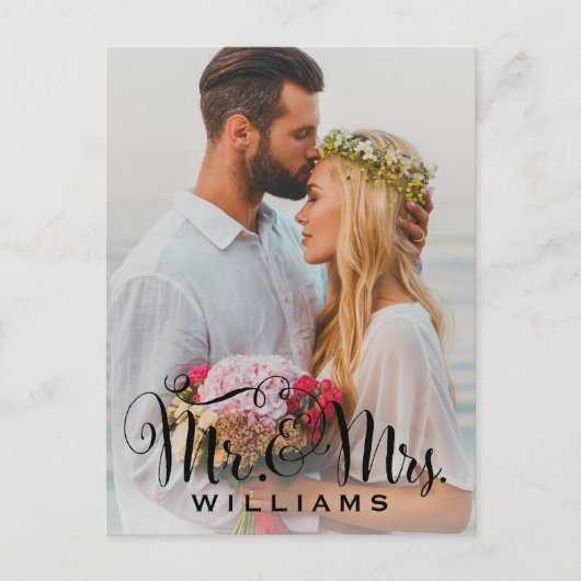 Elegantes Script Foto Wedding Monogram Vielen Dank Postkarte (Vorderseite)