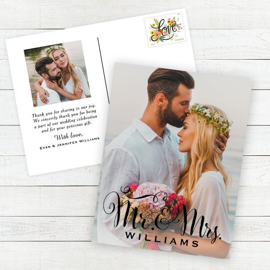 Elegantes Script Foto Wedding Monogram Vielen Dank Postkarte