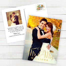 Elegantes Script Foto Wedding Monogram Vielen Dank Postkarte