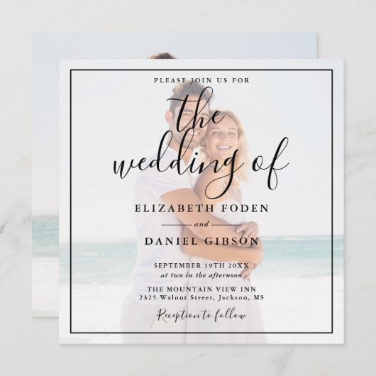 Elegantes Script-Foto Wedding Square Einladung (Vorne/Hinten)