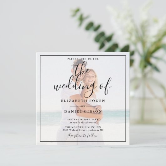 Elegantes Script-Foto Wedding Square Einladung (Stehend Vorderseite)
