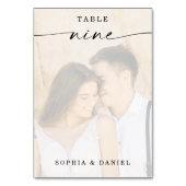 Elegantes Script Foto Wedding Tischnummer Nine (Vorderseite)