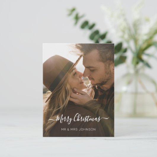 Elegantes Script Foto Weihnachten 2 Seiten Design (Stehend Vorderseite)