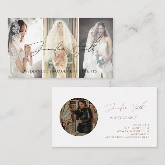 Elegantes Script Fotografy Custom Foto Boho Visitenkarte (Vorne/Hinten)