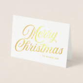 Elegantes Script Frohe Weihnachten mit Foto Folienkarte (Vorderseite)