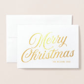 Elegantes Script Frohe Weihnachten mit Foto Folienkarte (Vorderseite mit Umschlag)