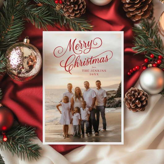 Elegantes Script Frohe Weihnachts-Foto Gruß Karte