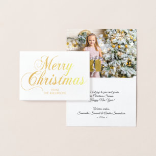 Elegantes Script Frohe Weihnachtsgrüße FOTO Gold Folienkarte