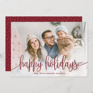 Elegantes Script Full Foto Happy Holidays Red Feiertagskarte