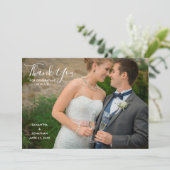 Elegantes Script Full Foto Wedding Vielen Dank Dankeskarte (Stehend Vorderseite)