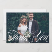 Elegantes Script Geblüht White Foto Hochzeit Dankeskarte (Vorderseite)