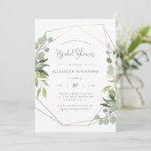 Elegantes Script Geometric Greenery-Brautparty Einladung (Stehend Vorderseite)