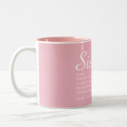 Elegantes Script, Girly Pink Cool Sister Definitio Zweifarbige Tasse (Links)