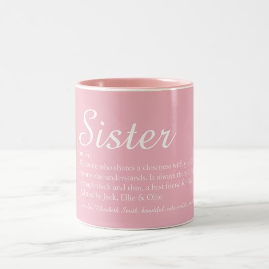 Elegantes Script, Girly Pink Cool Sister Definitio Zweifarbige Tasse (Mittel)