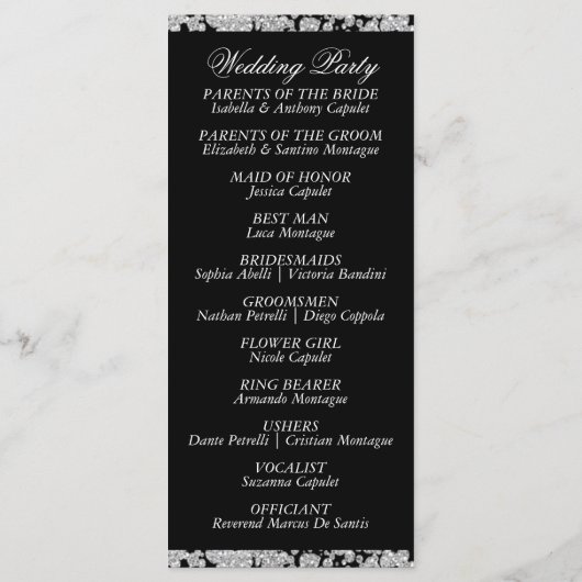 Elegantes Script & Glitzer - Black Wedding Programm (Rückseite)