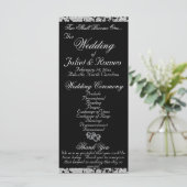 Elegantes Script & Glitzer - Black Wedding Programm (Stehend Vorderseite)