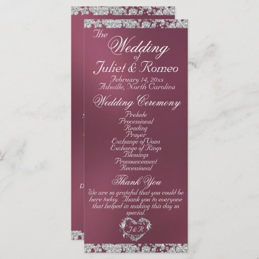 Elegantes Script & Glitzer - Lavender Wedding Programm (Vorne/Hinten)