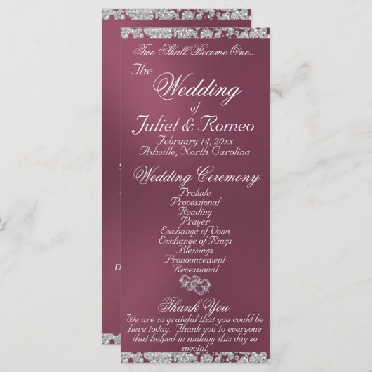 Elegantes Script & Glitzer - Lavender Wedding Programm (Vorne/Hinten)