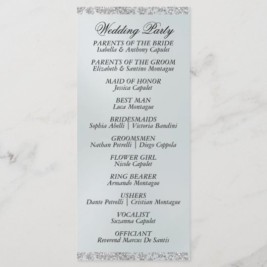 Elegantes Script & Glitzer - White Pearl Wedding Programm (Rückseite)