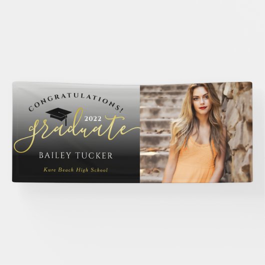 Elegantes Script Gold Black Abschluss Yard-Zeichen Banner (Horizontal)