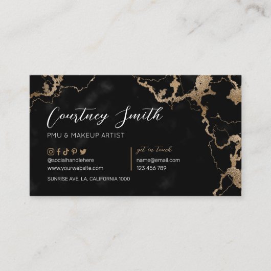 Elegantes Script Gold & Black Marble Moderne Einzi Visitenkarte (Vorderseite)