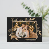 Elegantes Script Gold Blätter Foto Danke Karte (Stehend Vorderseite)