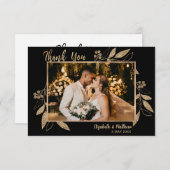 Elegantes Script Gold Blätter Foto Danke Karte (Vorne/Hinten)