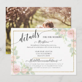 Elegantes Script Gold Blush Blumenzettel Details z Begleitkarte