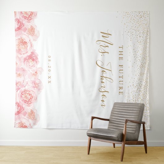 Elegantes Script gold & blush Brautparty Wandteppich (Beispiel (Horizontal))