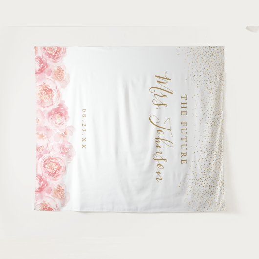 Elegantes Script gold & blush Brautparty Wandteppich (Vorderseite (Horizontal))