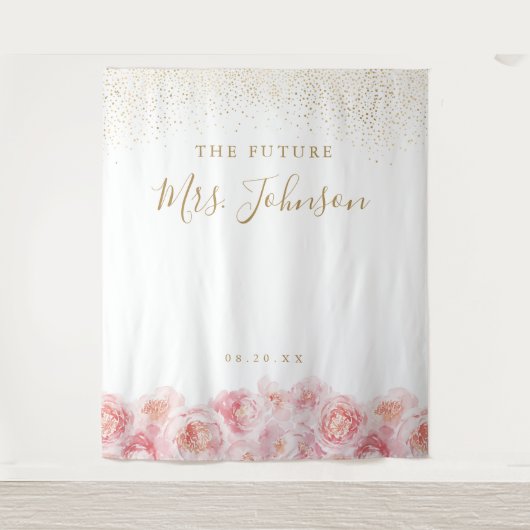 Elegantes Script gold & blush Brautparty Wandteppich (Vorderseite)