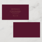 Elegantes Script, Gold & Bordeaux Begleitkarte (Vorne/Hinten)